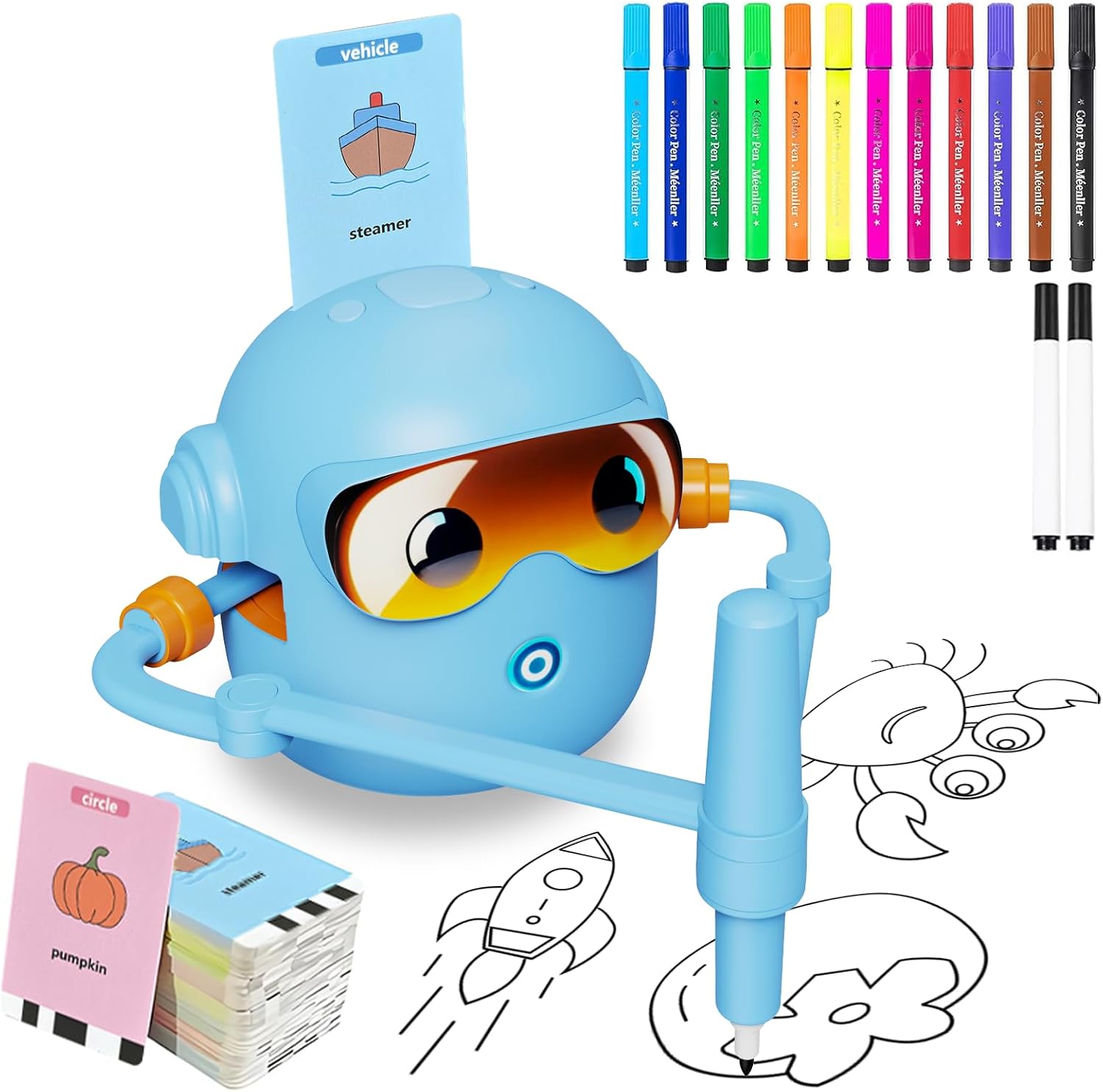 Interactive Drawing Robot Toy for Kids - 100 Word Cards & 12 Color Pens, Educational Fun for 3-8 Year Olds, Perfect Easter Gift (Pink)