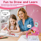 Interactive Drawing Robot Toy for Kids - 100 Word Cards & 12 Color Pens, Educational Fun for 3-8 Year Olds, Perfect Easter Gift (Pink)